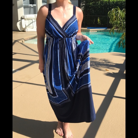 INC International Concepts Dresses & Skirts - Maxi sundress in white, navy and royal blue print